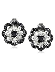 White-Gold Black and White Diamond Flower Stud Earrings (0.5cttw, G-H Color, I2-I3 Clarity)