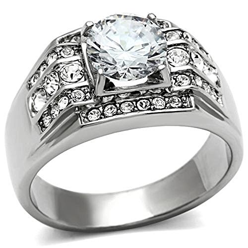 Men's 316L Stainless Steel Round Cubic Zirconia Wedding Band Ring