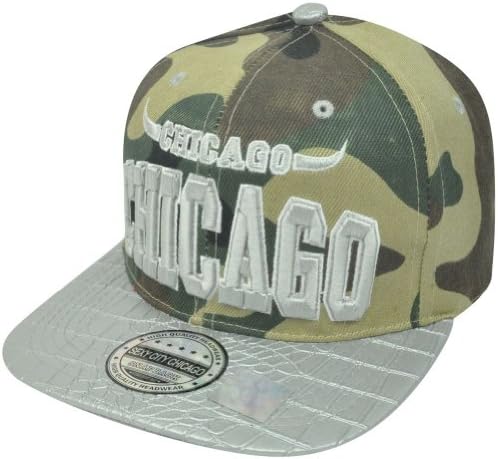 Camouflage Camo Chicago Windy City Pleather Snake Skin Snapback Flat Bill Hat