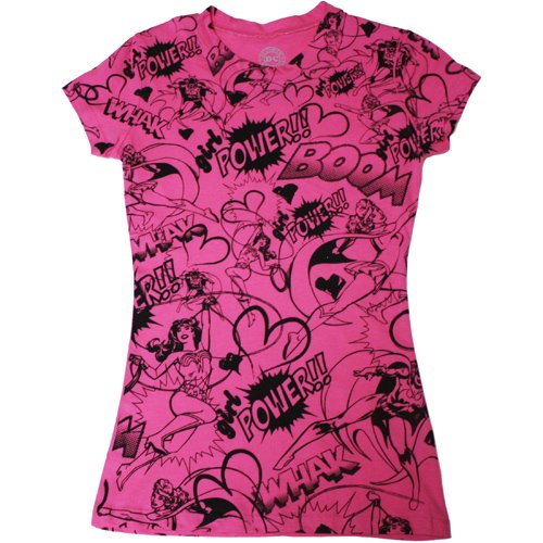  Wonder Woman, Supergirl, & Batgirl Pink Power Juniors Girly T-Shirt