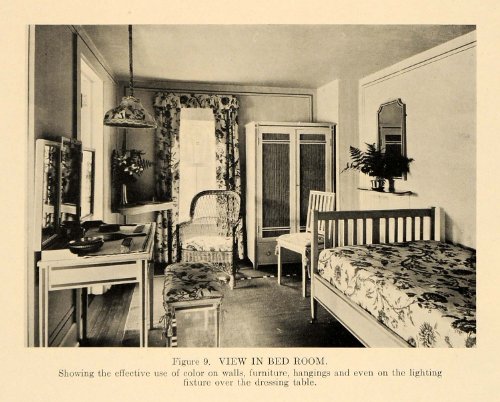 1919 Print Bedroom Furniture Antique Vanity Table Bed - Original Halftone Print