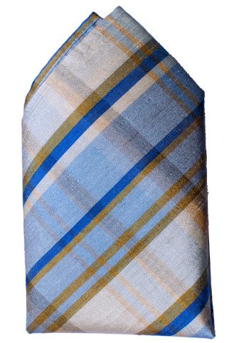 Beat deal on Light Blue Plaid Dupioni Silk Handkerchief