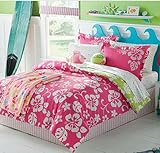 Pink & White Hawaiian Hibiscus Girls Full Comforter Set (8 Piece Bed In A B ....