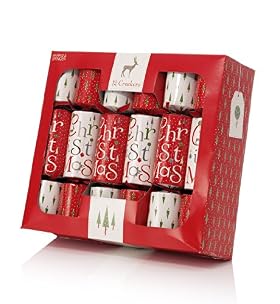 12 Red & White Family Pack Christmas Crackers