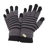Ladies/Womens 2 In 1 Striped Thermal Magic Gloves (fingerless and full fingered)