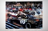 1967 Monaco Start Racing Print Autographed By John Surtees and Jack Brabham