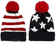 TOOGOO(R) US Flag Knit Beanie Crochet Rib Pom Pom Hat Cap Blue & Red