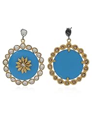 Sterling Silver Blue Color Resin Gemstone Cz Earrings Jewelry Handmade Exclusive Female