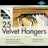 Closet Complete Ultra Thin No Slip Velvet Hangers for Shirts and Dresses, Black, Set of 25