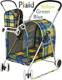 Yellow, Green, & Blue Plaid Pet Stroller