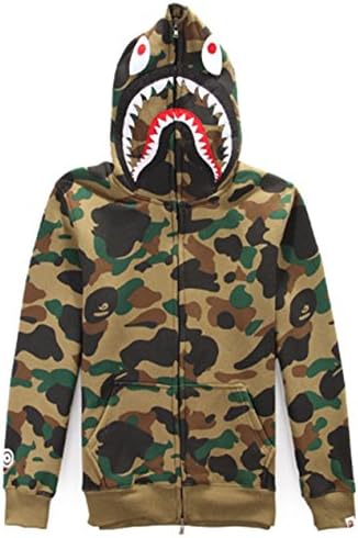 High quality Men's Women full zipper Shark hoodie camouflage Army Military fleece hoodies and sweatshirts winter mens camo jacket (Dark Camo, M)