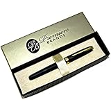Premiere Fountain Pen - Matte Black Lacquer Finish with 23 Karat Gold Clip and Trim - Fine 23 Karat Gold Nib - Gift Box - Comparable to National Branded Fountain Pen - Smooth Writer