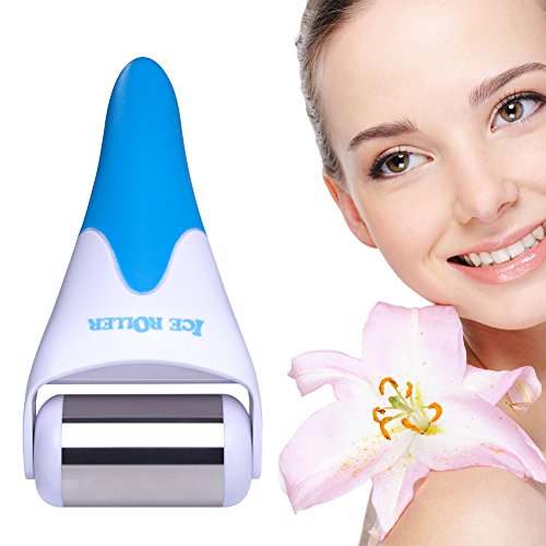 Olssda Ice Skin Roller, Skincool Massage with Stainless Steel Head and Plastic Handle for Face Body (Blue)
