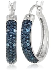Sterling Silver Blue Diamond (0.10cttw, I-J Color, I1-I2 Clarity) Hoop Earrings