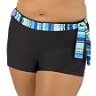 Women's Plus Size Mossimo® Black: Swim Boy Shorts - Ebony with Cobalt Stripe