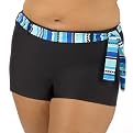 Women's Plus Size Mossimo® Black: Swim Boy Shorts - Ebony with Cobalt Stripe