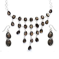 Teen Girls Gifts Silver SmokyQuartz Necklace and Earrings (gnklcs370)