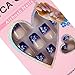Buyinhouse Lady Girl Nailart Tools 24pcs/set Pre Design Acrylic Nail Tips False French Full Nails Art Free Glue Blue Flower Style Model#JQ149