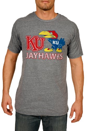 NCAA Men's Grey Kansas Jayhawks Short Sleeve Tee (Streaky Grey, Large)