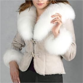 BGSD Ladies Fox Fur Trim Slim Shearling Blazer Jacket by Luxury Lane