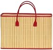 Split Bamboo Shopper Bag with Canvas Lining and Leatherette Handle and Trim 18 1/2" x 12" x 6 1/4"