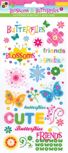 DCWV Glitter Rub-Ons, Blossom and Butterflies 