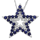 14k White Gold Sapphire and Diamond Star Pendant (.09 cttw)