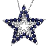 14k White Gold Sapphire and Diamond Star Pendant (.09 cttw)