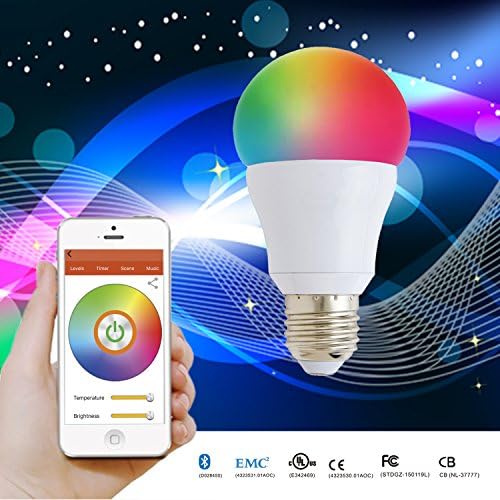 ASAE Bluetooth Smart LED Light Bulb ,To create a mesh of more than 100 light bulbs or strips or the light bulb and light strip combination ,UL Listed RGB Multi Colored, Smartphone Controlled Dimmable Multicolored Color Changing Lights, works with iPhone, Android, Windows and Amazon Fire Phone &amp; Tablet