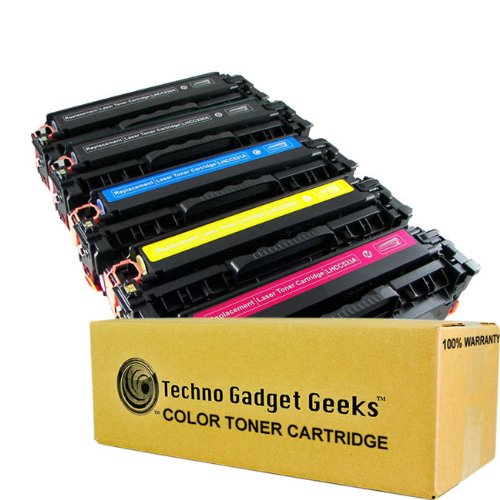 Techno Gadget Geeks 5 Pack CE410A CE411A CE412A CE413A Cyan Magenta Yellow Black Toner Cartridge Fits HP Laserjet Color 300 MFP M375nw 400 M451dn 400 M451dw 400 M451nw 400 MFP M475dn 400 MFP M475dw On Sale