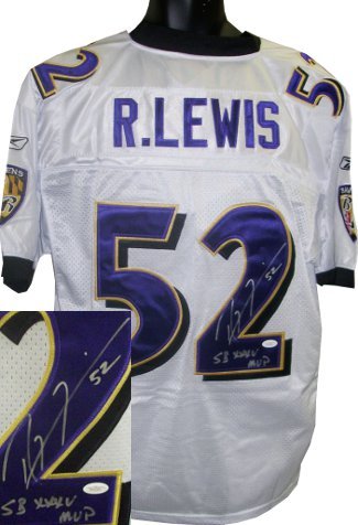Ray Lewis Signed Baltimore Ravens White Authentic Style Jersey SBXXXV MVP- JSA Hologram