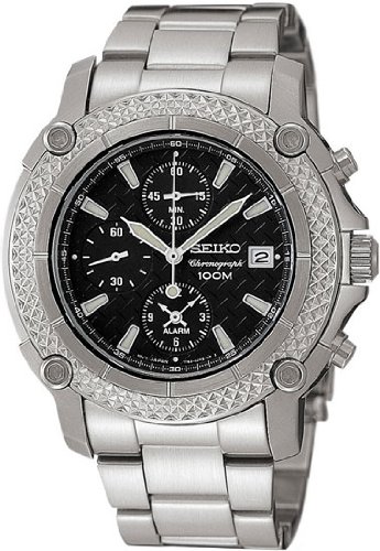 Seiko Men's SE-SNA777 Alarm Chronograph Black Dial Watch