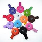 12 Assorted 3-in-1 Large Gerber Daisy Flower Hair Clip Bows with Soft Stretch Nylon Child Headbands fits Infant Baby to Toddlers to Youth Girls