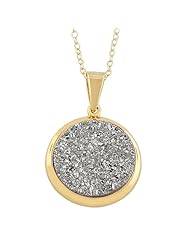 14 Karat Yellow Gold over Sterling Silver Round White Drusy Necklace (18 Inch)