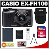 Casio Exilim EX-FH100 10.1MP High Speed Digital Camera with 10x Ultra Wide Angle Zoom (Black) Kit + 8GB Card + Battery + Case + Accessory Kit