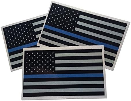 3 pack - Thin Blue Line Reflective 3.75 X 2.25 Decal Sticker United States Us Flag Tactical Police Law Enforcement (EMPIRE TACTICAL USA BRAND)