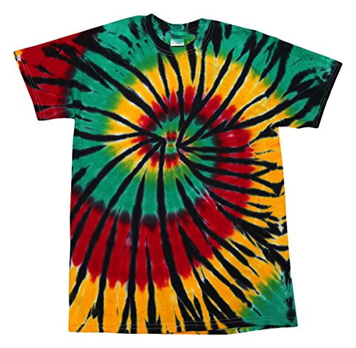 Colortone Adult Swirl Tie Dye Tee, Rasta Web, Large