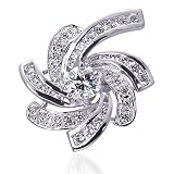 A Flare for your Flair: Designer Inspired Retro Style Sterling Silver Rhodium Finish Cubic Zirconia Swirling Lights Brooch Pendant