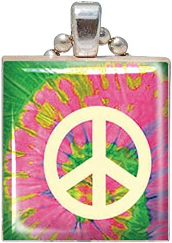 Jesse Janes Game Tile Pendant Peace Sign Tie Dye