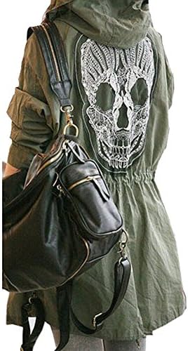 Womens Punk Hooded Coat Trench Outerwear Jacket (Skull)