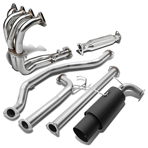 Acura Integra 4.5 Black Muffler Tip Catback+Chrome Header+High Flow Cat