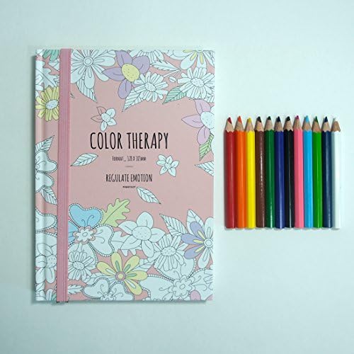 Color Therapy Lined Note with mini 12 Color Pencils, Coloring Note (Pink)