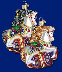 #!Cheap CAROUSEL HORSE Set of 2 Ornaments Old World Christmas