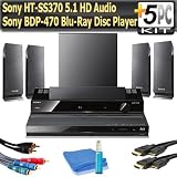 Sony HTS-S370 5.1-channel Blu-ray Disc HD Audio Surround Sound Home Theater System with Sony BDP-S470 DVD Blu-Ray Disc Player + 5pc Cable Hook Up Kit