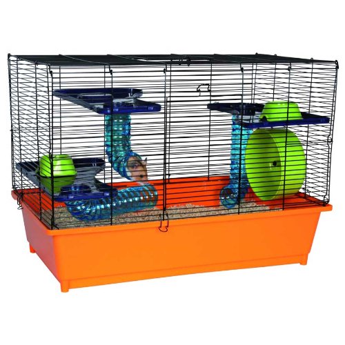 Trixie 64012 Hamsterkäfig, 62 × 46 × 36 cm, orange/blau/grün