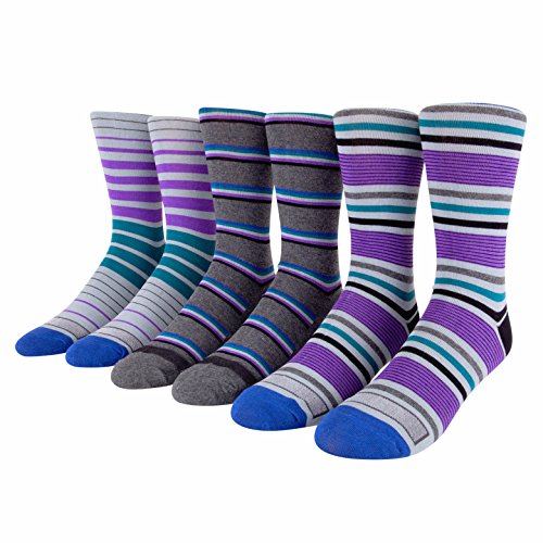 Ike Behar Men's 3 Pack Colorful Patterned Crew Dress Socks (Charcoal Teal Stripes)