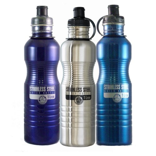 New Wave Enviro Stainless Steel Water Bottle (1-Liter, Silver)