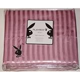 Playboy Satin Sheet Set Pink Tonal Stripes Queen
