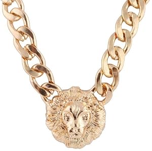 Gold Metal Lion Head Pendant with a 20 Inch Adjustable Thick Miami Cuban Chain Necklace