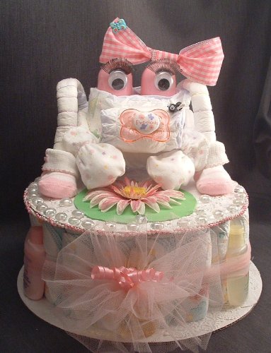 Pink Frog Diaper Cake Baby Shower Gift Centerpiece